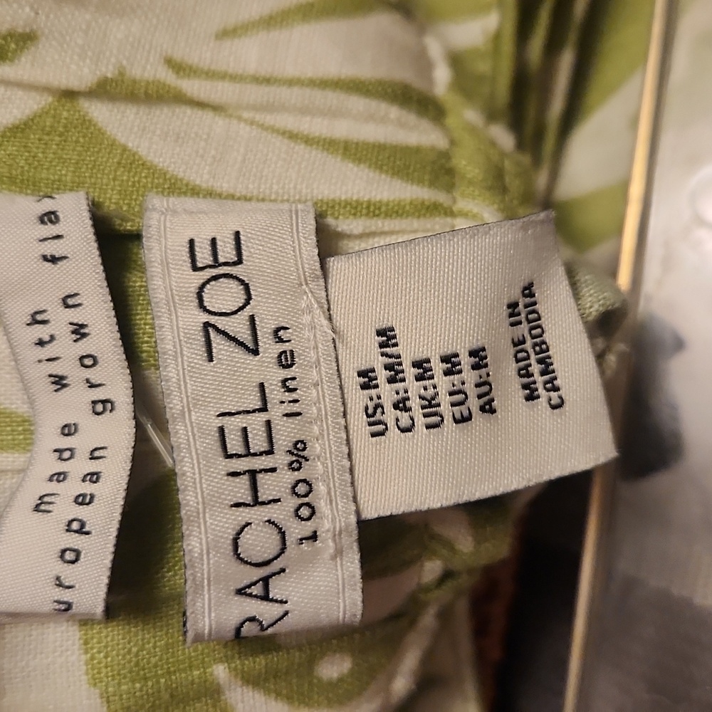 Rachel Zoe Green and White High Waist Linen Shorts Size Medium NWOT - Picture 4 of 7